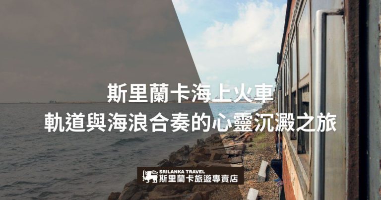 這張圖片展示了斯里蘭卡沿海火車之旅的美麗場景。火車軌道貼近海岸線，伴隨著波浪拍打海岸的聲音，營造出獨特的旅遊體驗。畫面中藍色的大海與火車軌道交錯，象徵著旅行的自由與心靈的平靜。